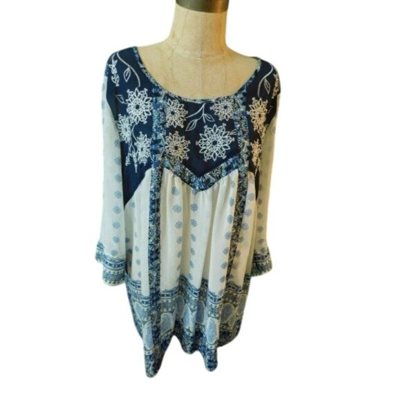 Ali Miles Size L Large Boho Semi Sheer Hippy Style Blouse Top - Picture 1 of 3